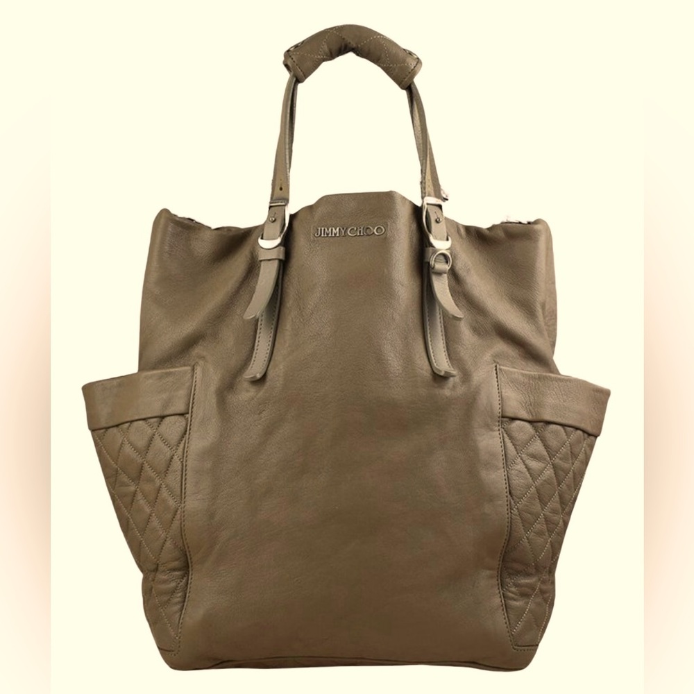 Jimmy Choo Taupe Leather Tote Bag. Includes COA
